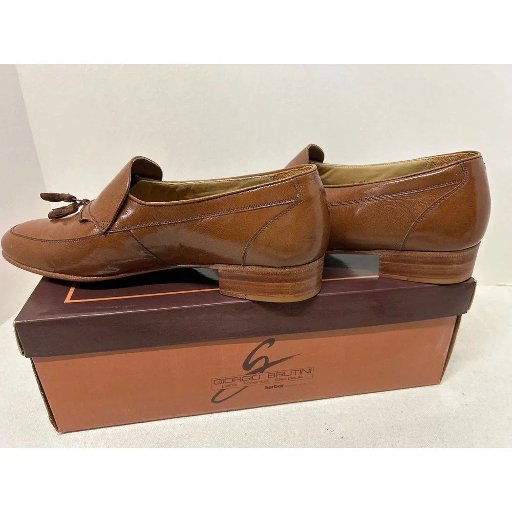 Giorgio Brutini Men's Brown Leather Tassel‎ Loafer Dress Shoes 7D Box Pr e-owned